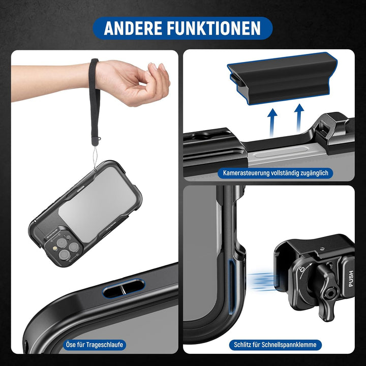 NEEWER 16 Pro Max Käfig Cage Schnellverschluss Video Rig Stabilisator kompatibel mit iPhone 16 Pro M