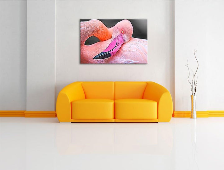 eleganter Flamingo schwarz/weiss Deluxe Format: 100x70 cm auf Leinwand, XXL riesige Bilder fertig ge