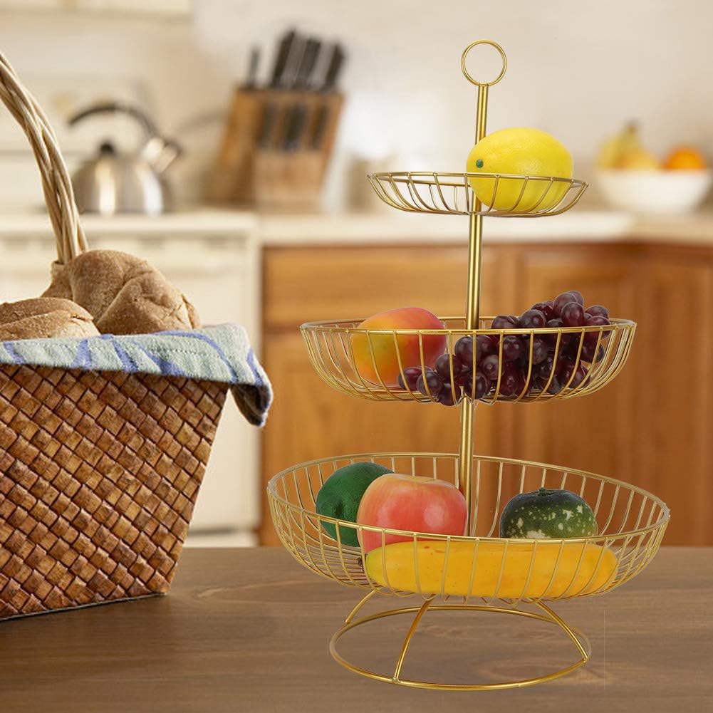 3 Tier Draht Obstkorb Ständer, Metall Tiered Obstkorb Obsthalter Obstschale Servierkorb für Obst Gem