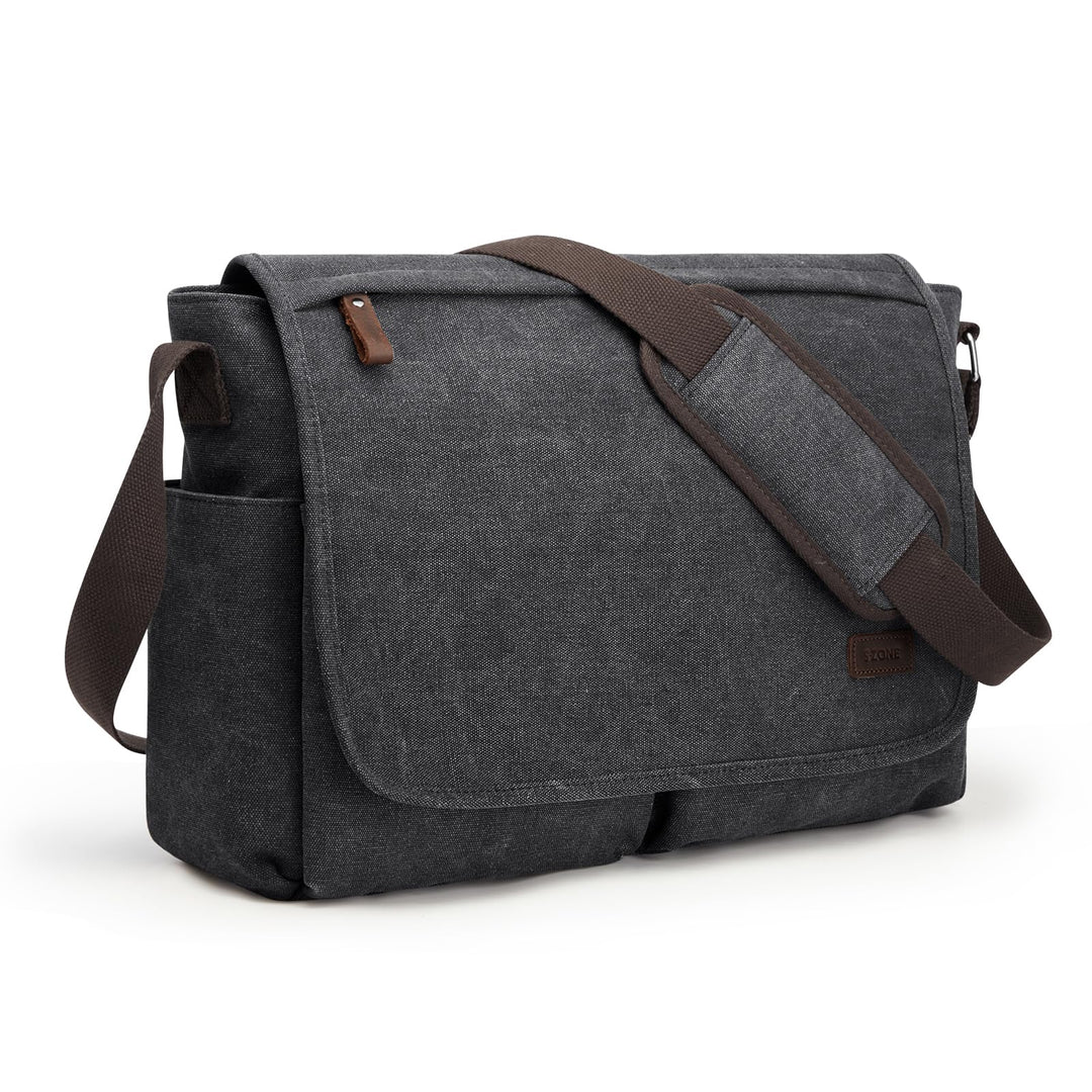 S-ZONE Herren Umhängetasche Grosse Vintage Canvas Messenger Bag Aktenktasche Schultertasche Bürotasc