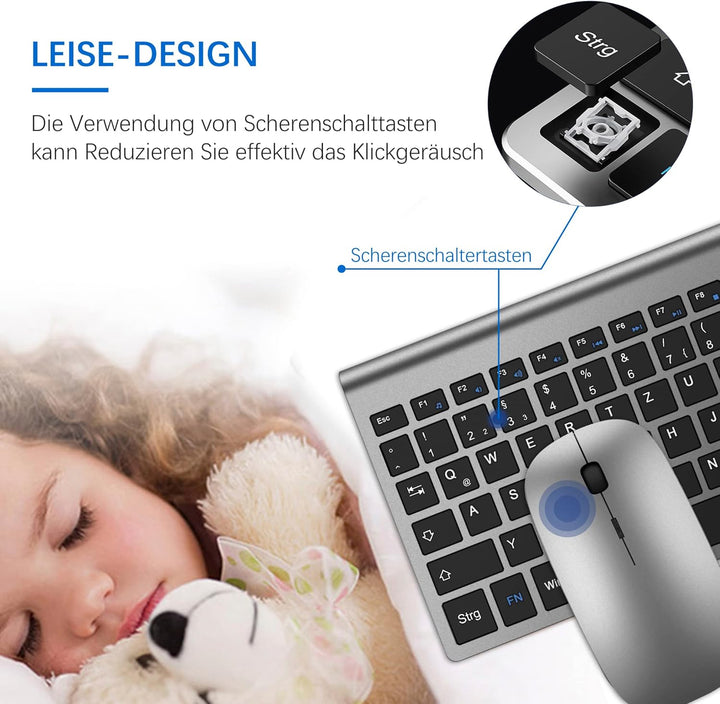 Tastatur Maus Set Ultra Slim, TopMate 2,4G Stille Compact USB 2400DPI Maus und Schissschalter Tastat