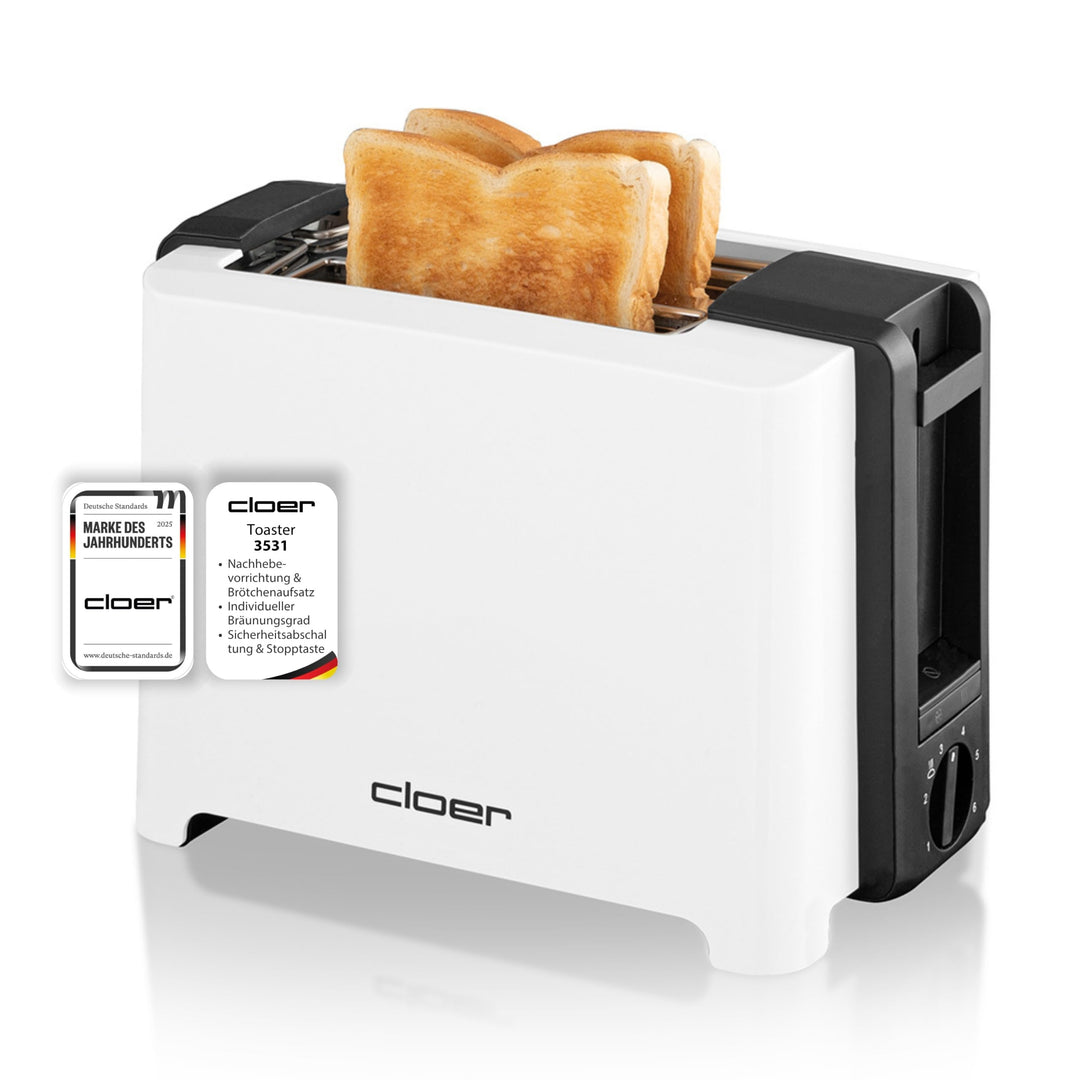 Cloer 3531 Full-Size Toaster für 2 XXL Toastscheiben, 750-900 Watt, Toast-Check-Funktion, Brötchenau