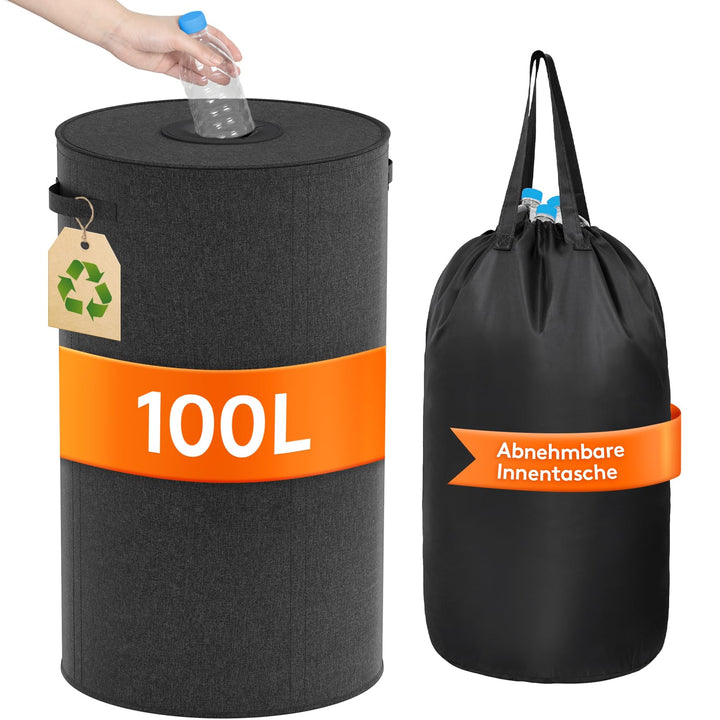 Lifewit 100L Kreis Pfandflaschen Sammelbehälter mit Deckel, Grosser Pfandflaschen behälter für die L