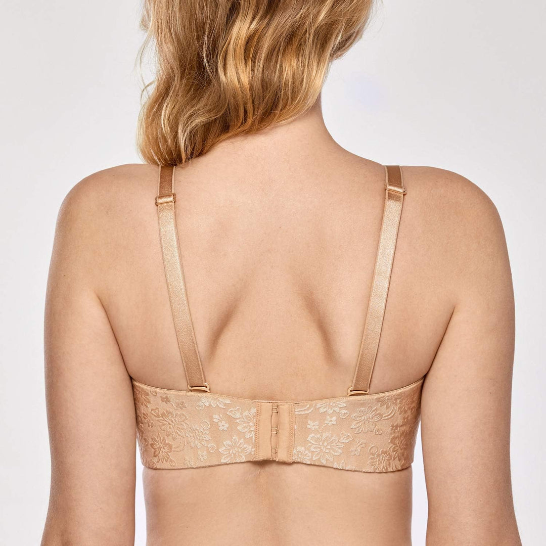 DELIMIRA Damen Jacquard Trägerloser BH Grosse Grössen mit Bügel Bandeau BH ohne Träger ohne Polster