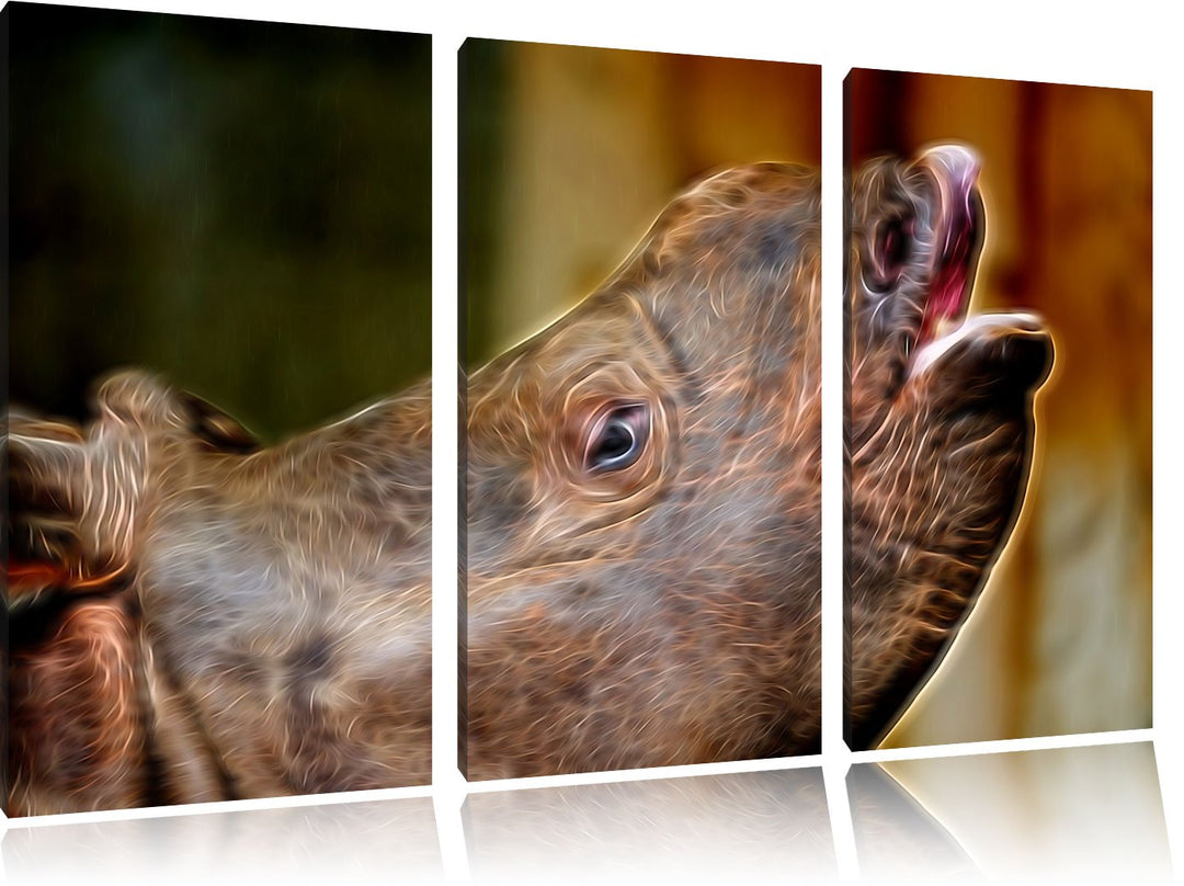 kleines Nashorn Spezial 3-Teiler Leinwandbild 120x80 Bild auf Leinwand, XXL riesige Bilder fertig ge