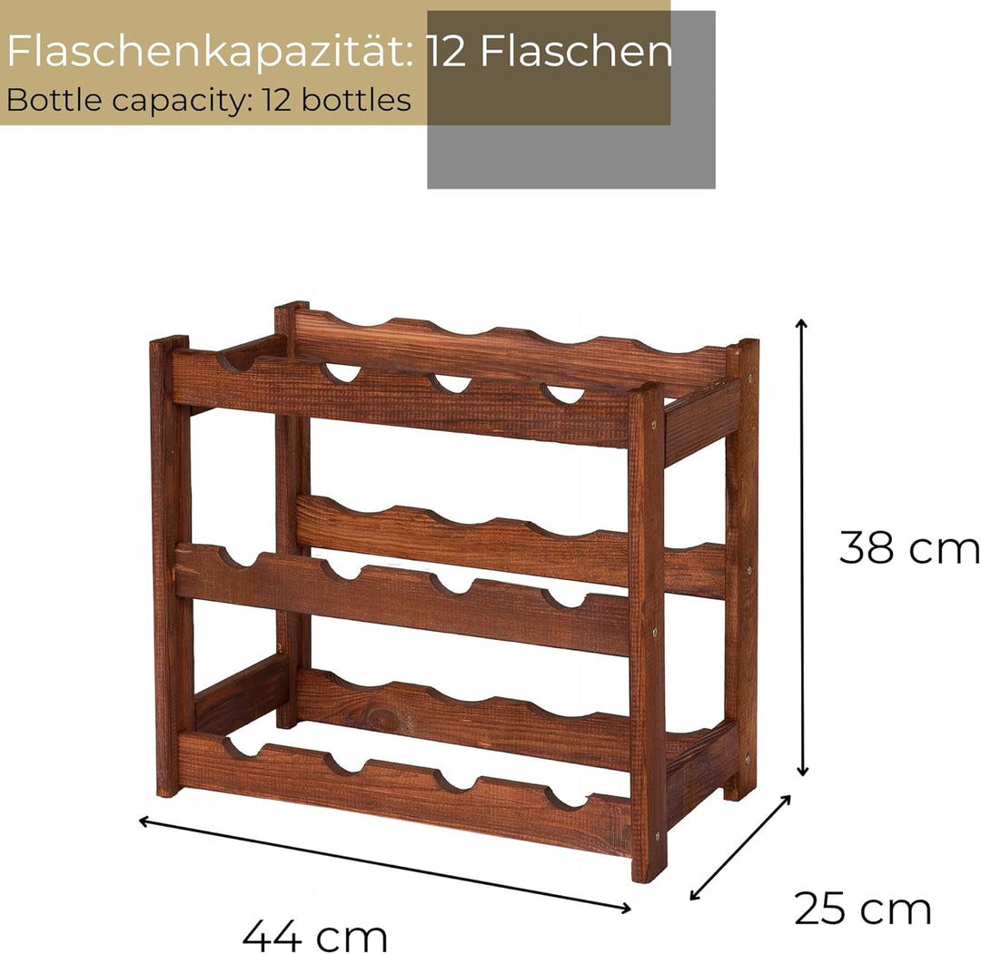 Weinregal Holz 12 Flaschen Braun 44x38x25 cm Wine Rack Regal Flaschenregal Weinflaschenregal Getränk