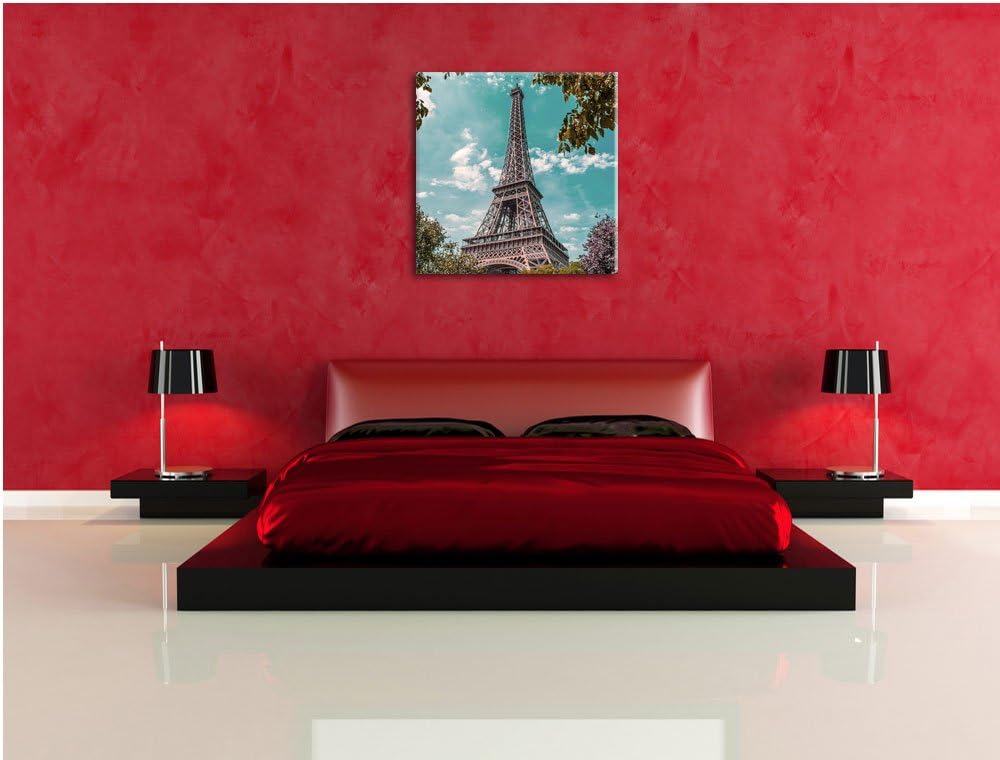 Eifelturm Paris, Format: 70x70 auf Leinwand, XXL riesige Bilder fertig gerahmt mit Keilrahmen, Kunst
