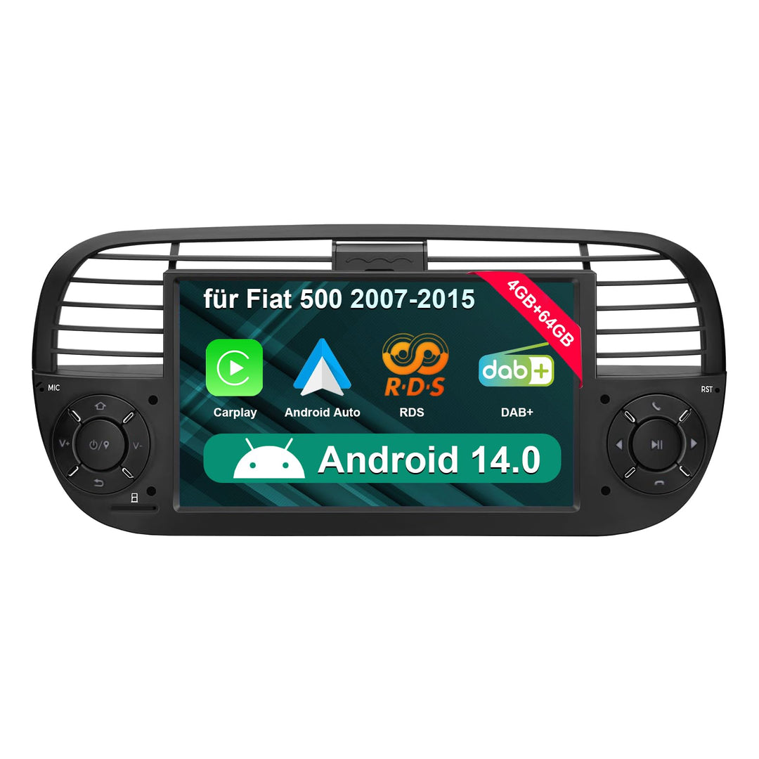 [Black 4+64GB] Autoradio für FIAT 500 2007-2015 mit 7 Zoll Touchscreen, Android 14 Radio Unterstützu