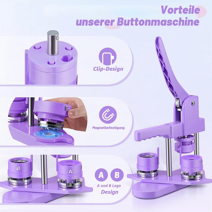 Buttonmaschine Button Maker Badge Maschine 32 + 58 mm, KEYSAFER 200 Sets aus Kunststoff, Ausdrückmas