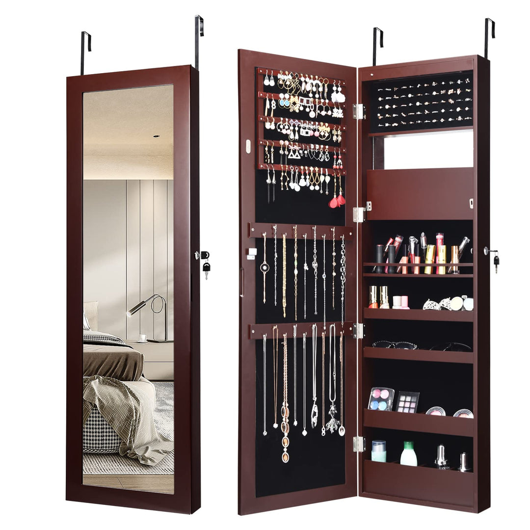COSTWAY 120cm Schmuckschrank mit Ganzkörperspiegel und eingebautem Schminkspiegel, Schmuck Spiegelsc