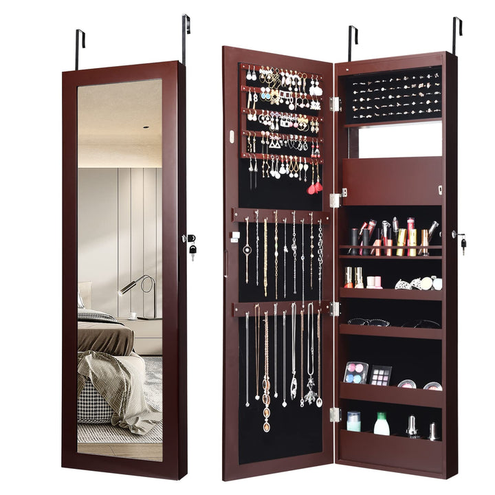 COSTWAY 120cm Schmuckschrank mit Ganzkörperspiegel und eingebautem Schminkspiegel, Schmuck Spiegelsc