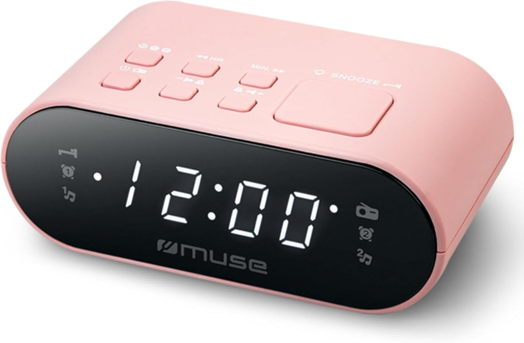 MUSE DUALER WECKER Radio PLL in Rosa, Handlicher UKW-PLL-Radio mit Dual-Alarm, LED Anzeige, 24-Stund