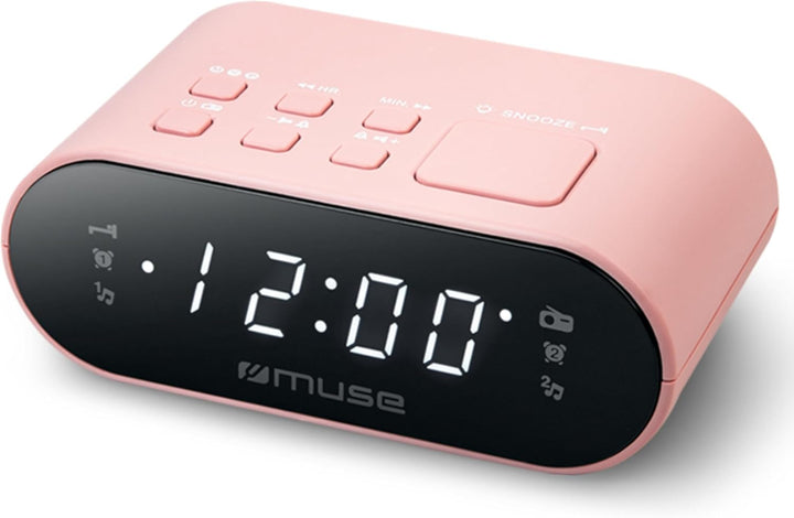 MUSE DUALER WECKER Radio PLL in Rosa, Handlicher UKW-PLL-Radio mit Dual-Alarm, LED Anzeige, 24-Stund
