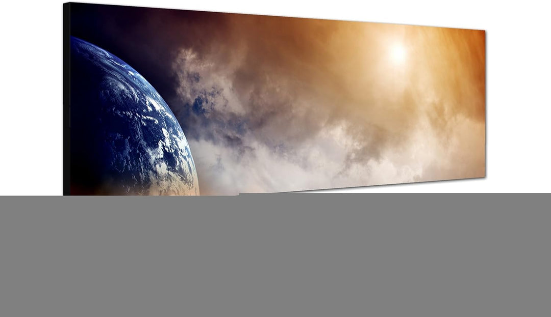Paul Sinus Art Panoramabild auf Leinwand und Keilrahmen 150x50cm Weltall Planet Erde Wolken Dunst