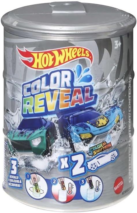 Hot Wheels HGP84 - Color Reveal 2er-Pack mit 2 Spielzeugautos mit Farbwechsel-Effekt durch warmes un