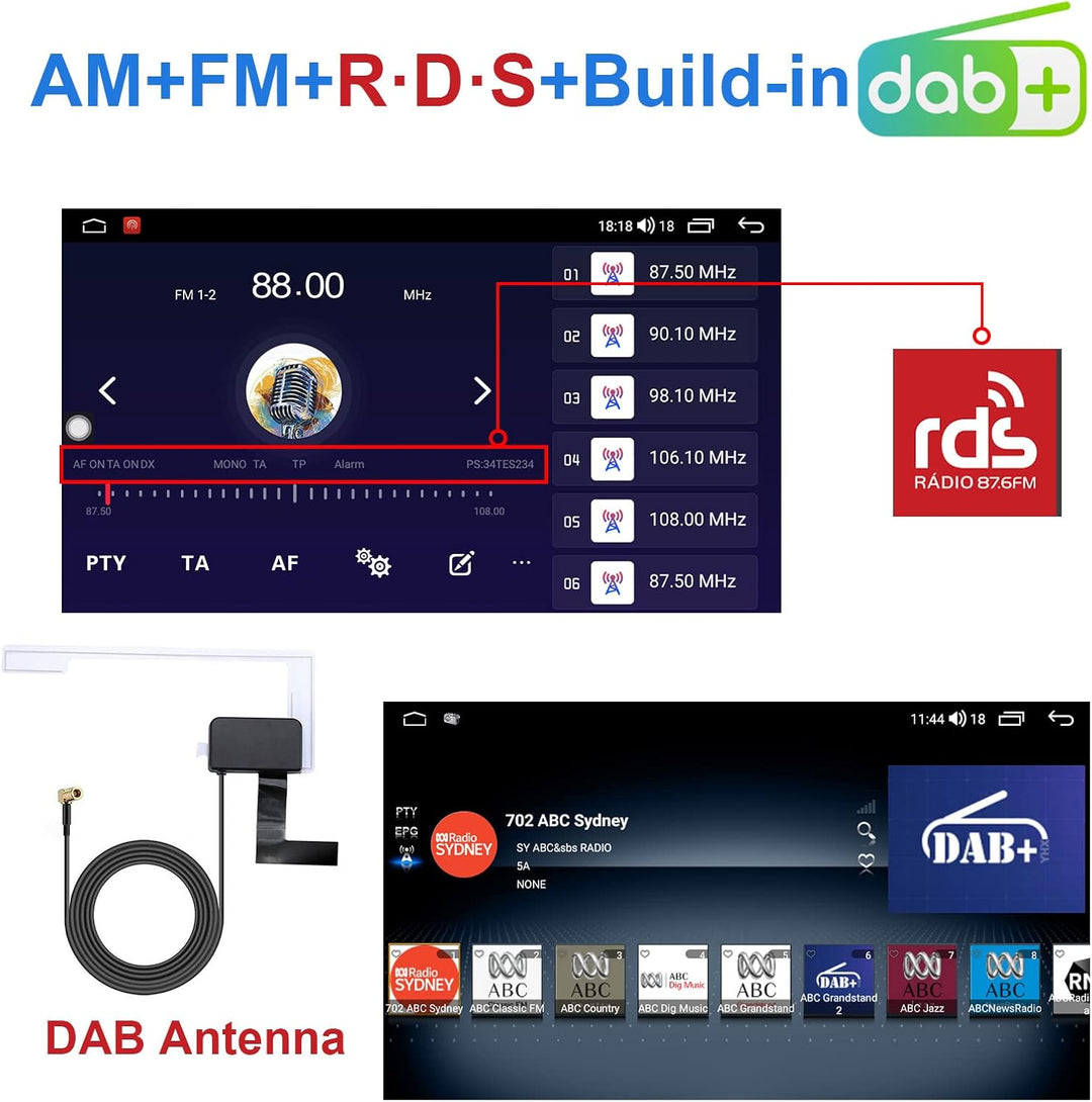 Android Autoradio mit Navi 10.1 Zoll Bildschirm Eingebaut DAB+ Wireless Auto & Carplay 1 Din Radio T