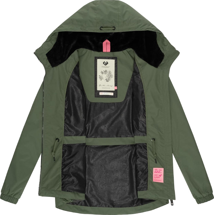 Ragwear Damen Übergangsjacke leichte Jacke kurz wasserdicht (Wassersäule: 4.000 mm) mit Kapuze Danka