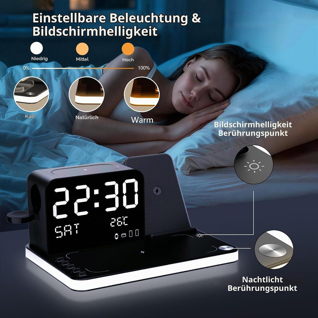 7-in-1 kabelloses Ladegerät mit Uhr, Temperatur &amp; Datum, kompatibel mit iPhone 17/16/15/14/13 Pro Ma