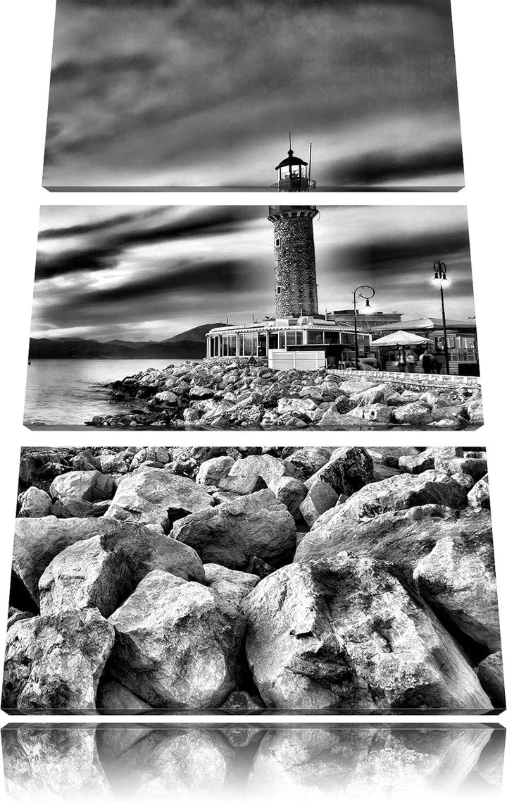 Pixxprint Leuchtturm bei Ebbe als Leinwandbild/Grösse: 3 Teilig (120x80) cm/Wandbild/Kunstdruck/fert