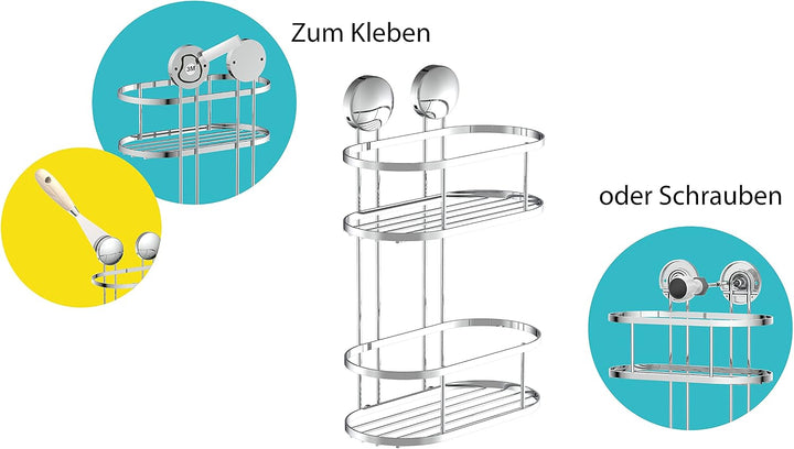 EISL BA0204 Duschblage ohne Bohren, Duschkorb zum Kleben, Duschregal mit zwei Fächern, Badregal aus