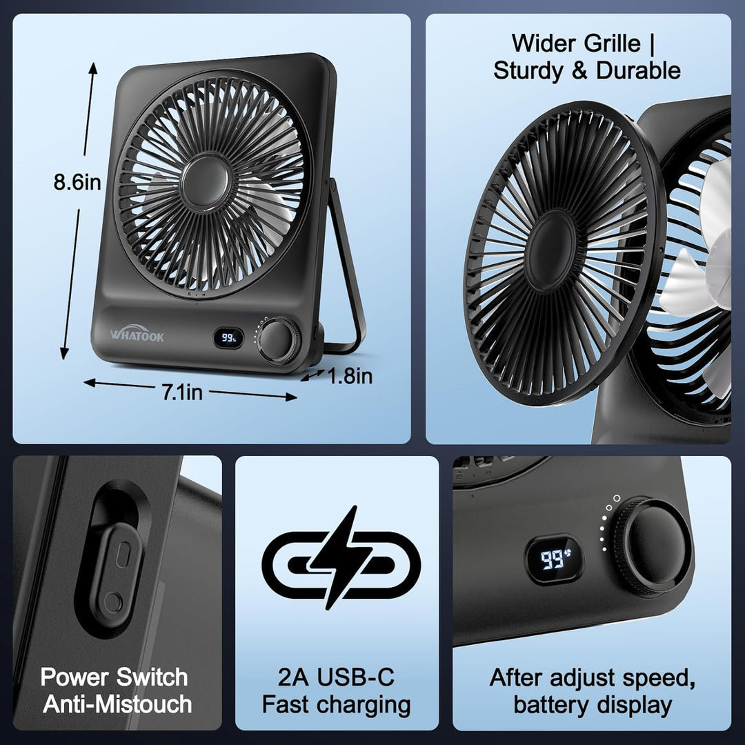 Akku Ventilator 10000mAh 40H mit 100 Stufen: Stufenlos Regulierbarer Tischventilator leise mit Wandh
