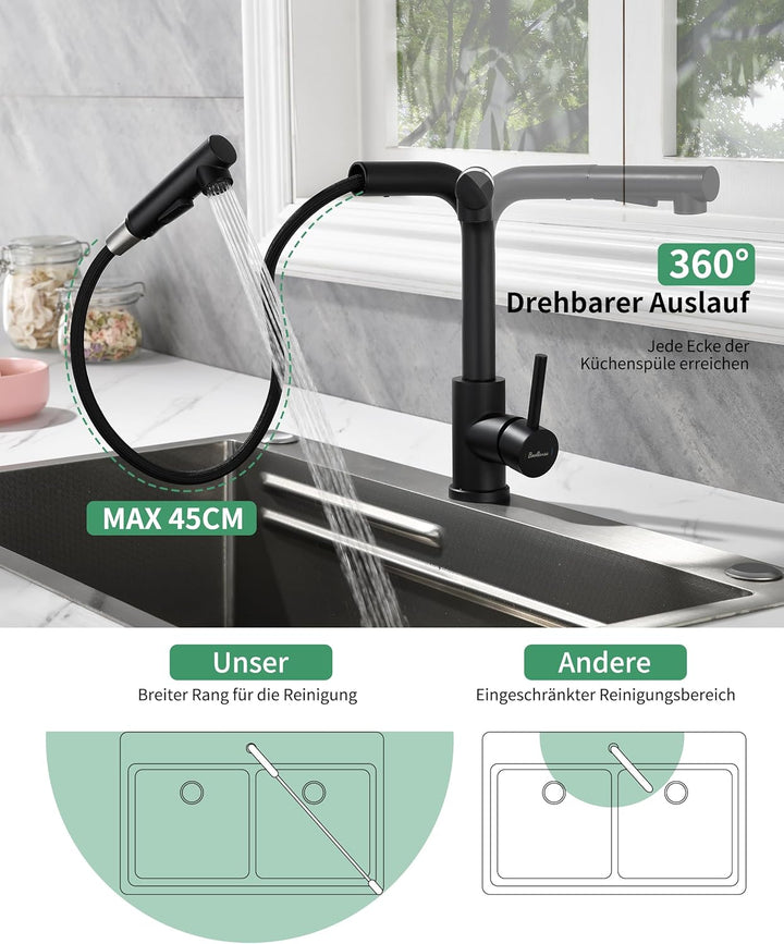 Wasserhahn Küche,Küchenarmatur Ausziehbar mit Hochdruck,Spültischarmatur Küche mit Brause Zwei Wasse