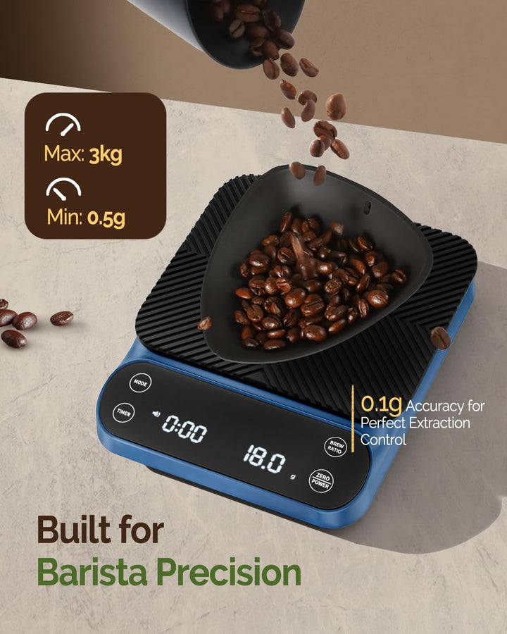 Maestri House S3 Kaffeewaage mit Timer, 3kg/0,1g Wiederaufladbar Digitale Espresso Waage, 3 Brühmodi