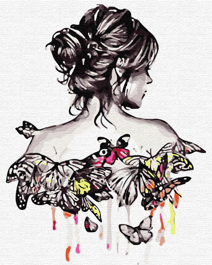 Artnapi Malen nach Zahlen Erwachsene mit Rahmen | DIY Handgemalt | Mädchen mit Schmetterlingen | Kit