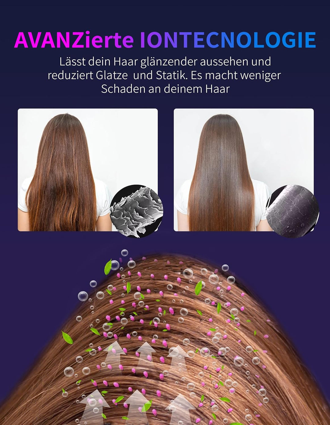 1300W Warmluftbürste, 4-in-1 Föhnbürste mit Antifrizz-Effekt, Keramik-Titan-Zylinder – Salon-Heisslu