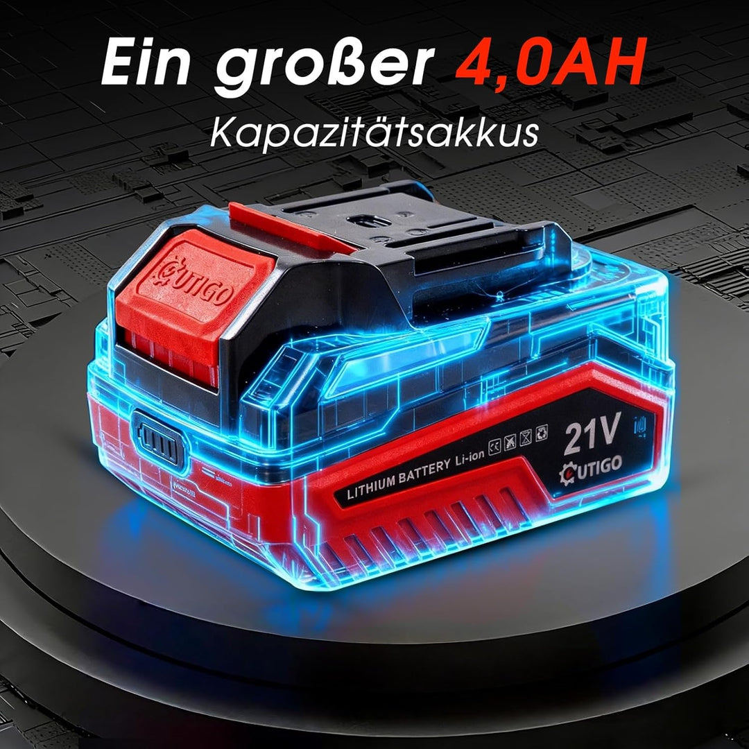 OUTIGO Akku-Freischneider, Akku-Rasenmäher, betrieben mit 1 x 21 V - 4 Ah Akkus, mit klappbarem Tele