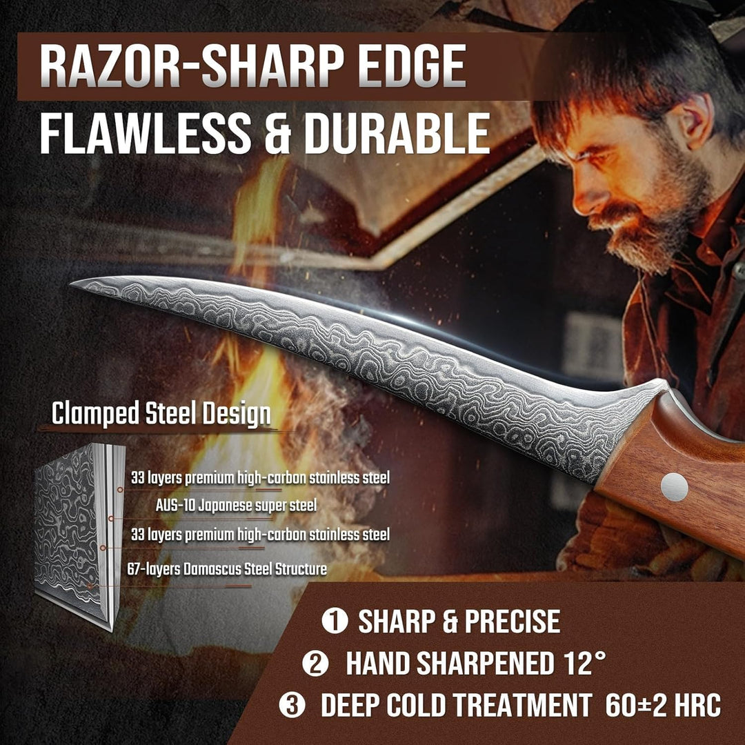 DRAGON RIOT Ausbeinmesser profi, Fleischmesser extrem Scharf Damastmesser mit Ergonomischer Griff, D