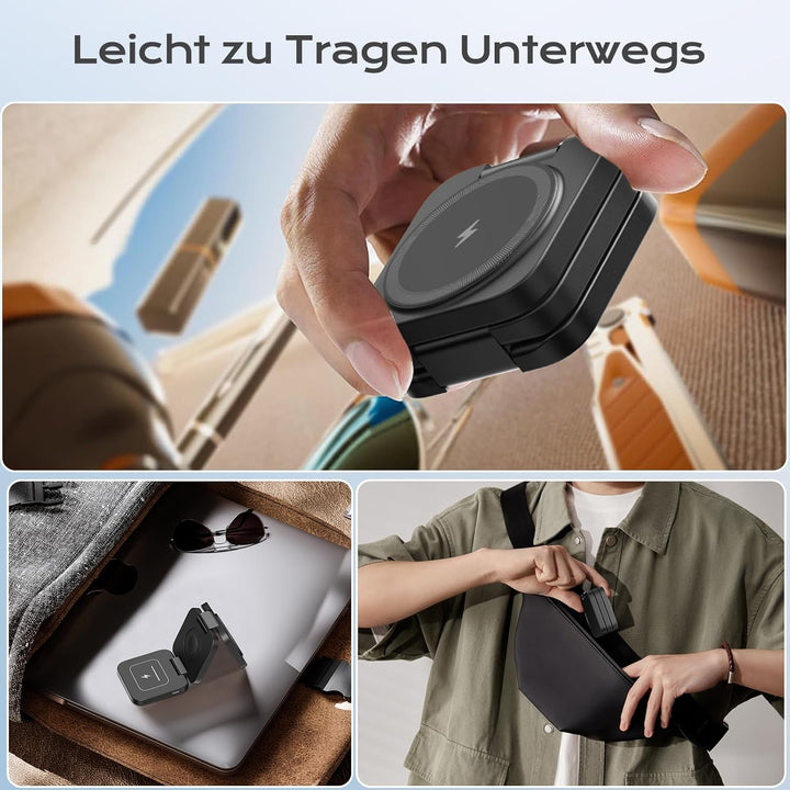 KU XIU Induktive Ladestation Kompatibel mit Magsafe Ladegerät,3-in-1 Ladestation für iPhone 17/16/15