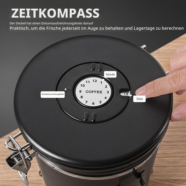 ZONJIE Kaffeekanister Luftdicht 2,8L Kaffeebohnen Behälter aus Edelstahl, 1 kg Bohnen Vakuum-Kaffeed