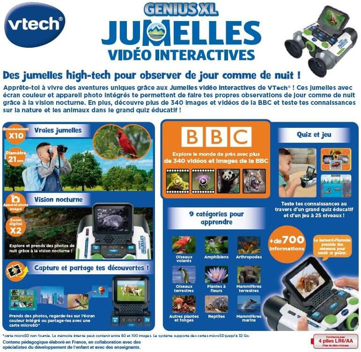 VTech Genius XL Interaktives Video-Fernglas für Kinder, 10 x 21 cm, mit Farbdisplay, Fotos und Video