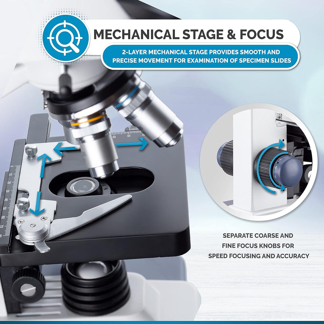 AmScope B120C-50P100S-10M 40X-2500X LED-Fernglas-Verbundmikroskop mit 50 Stück Leer Folien und 10-Me