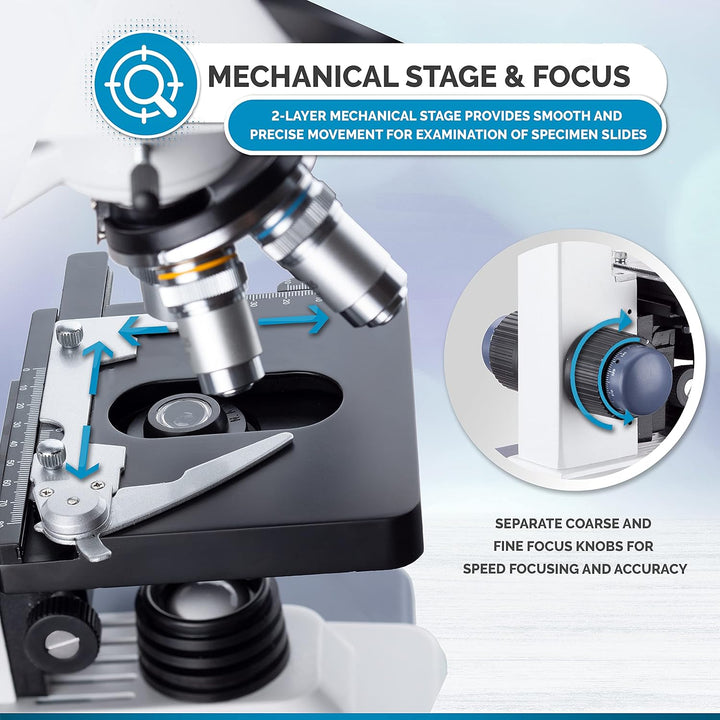 AmScope B120C-50P100S-10M 40X-2500X LED-Fernglas-Verbundmikroskop mit 50 Stück Leer Folien und 10-Me