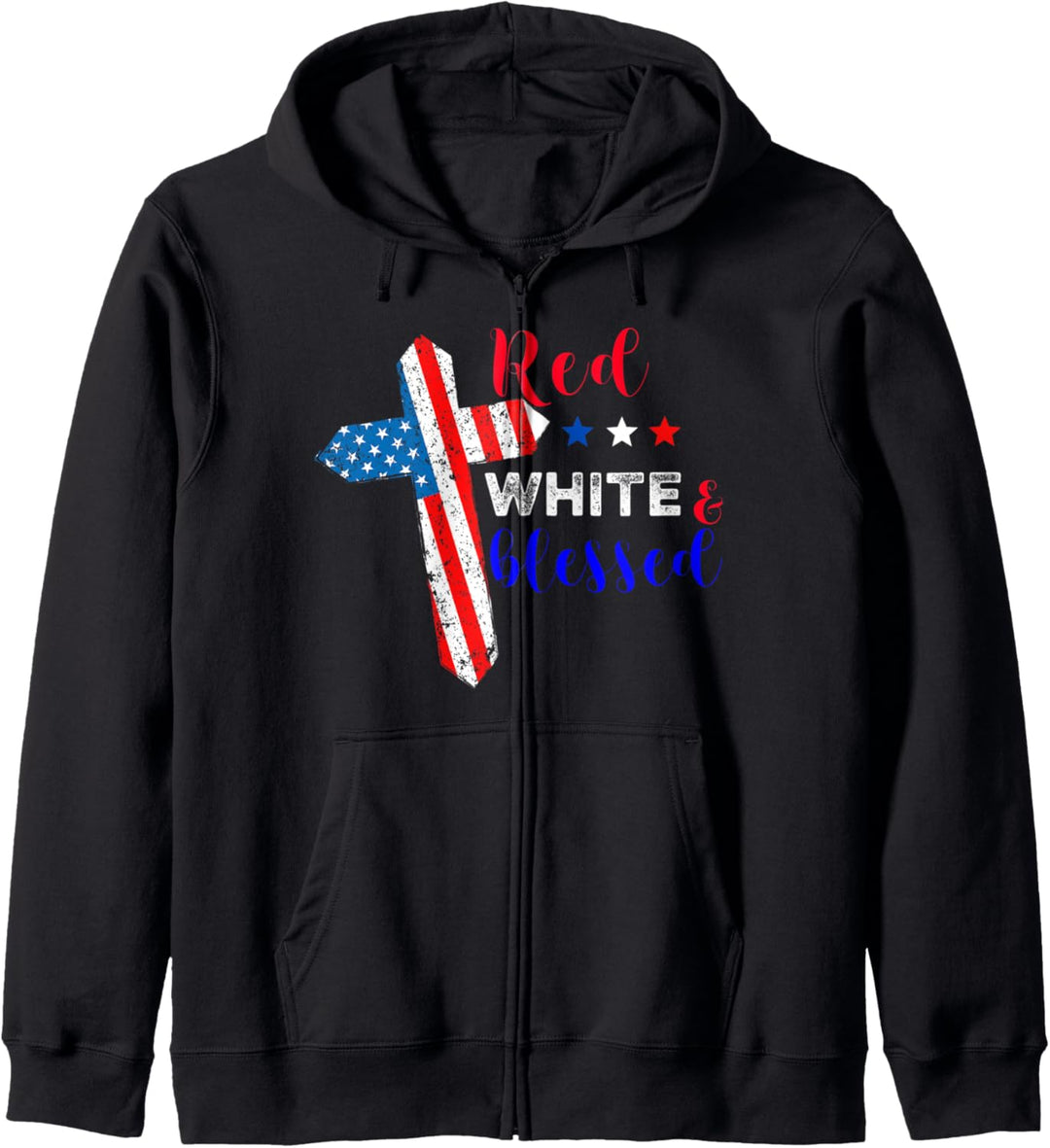 Kreuz Amerikanisch Flagge Rot Weiss Gesegnet Gläubige Gott Kapuzenjacke
