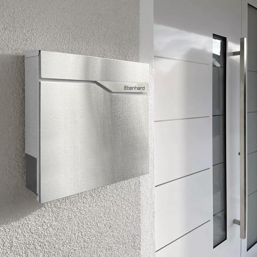 Metzler moderner Briefkasten mit hochwertigem Stahlkorpus & gebürsteter Edelstahlfront, personalisie