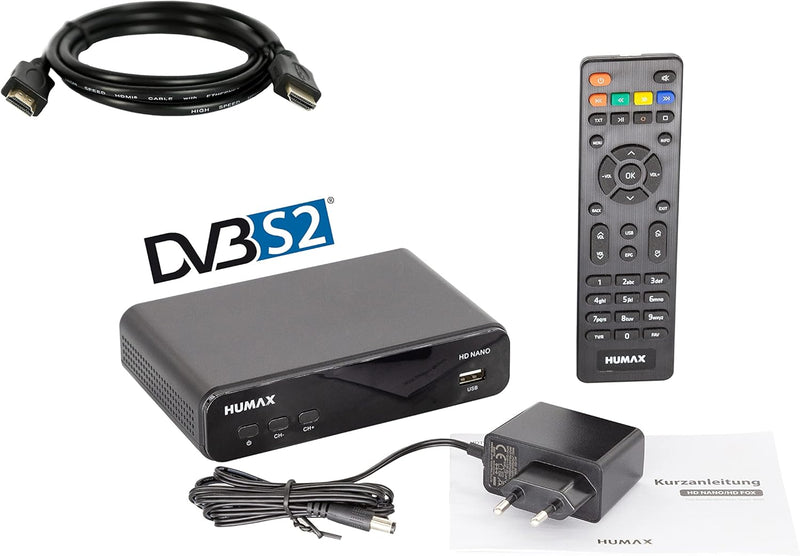 HUMAX HD Nano Digitaler HD Satelliten Receiver mit vorinstallierter Senderliste inkl. HDMI Kabel und