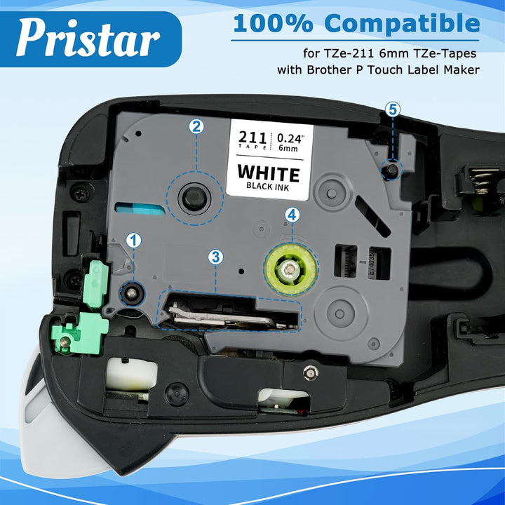 Pristar 6er-Pack Kompatible Tze 6mm Schriftband für Brother TZe-111 TZe-211 TZe-411 TZe-511 TZe-611
