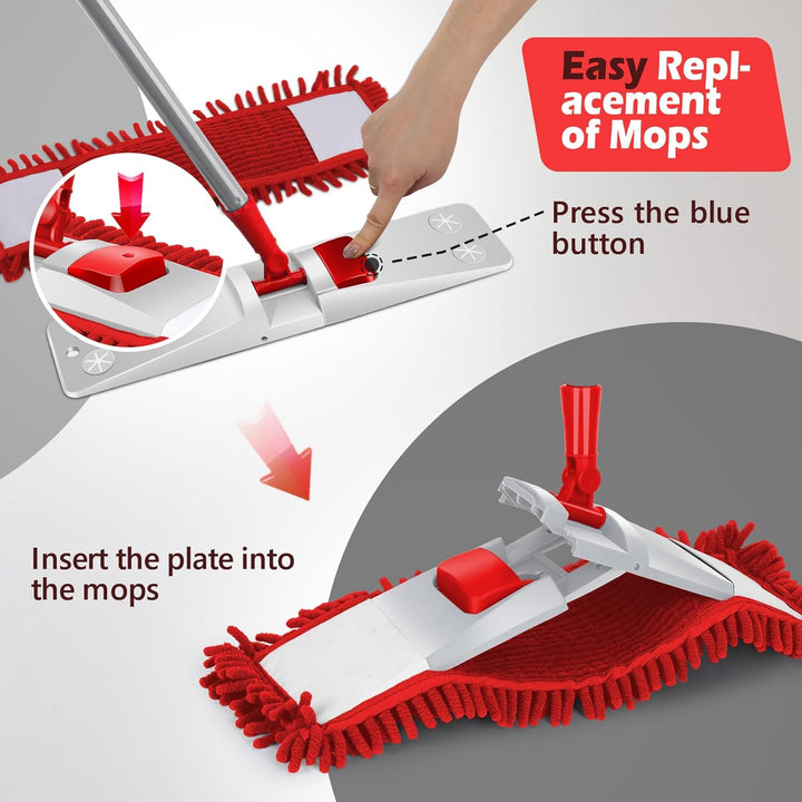 Masthome Wischmopp,Bodenwischer Set mit 4 Wischpads,Chenille Wischmopp mit 128cm Griff,Mikrofaser Wi