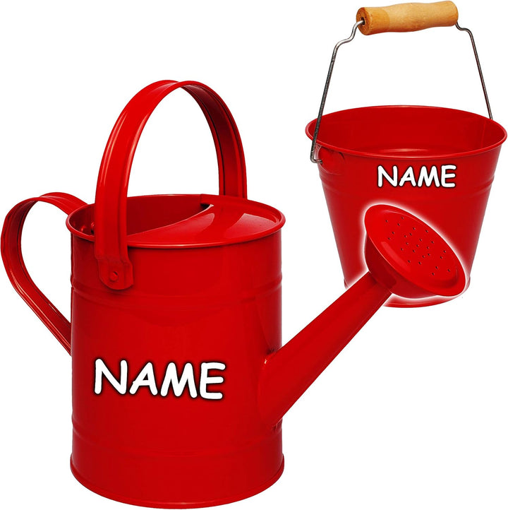 2 TLG. Set: Kleiner - Eimer + Giesskanne - Metall - rot - 1,5 Liter - Blech Kindereimer Blecheimer/M