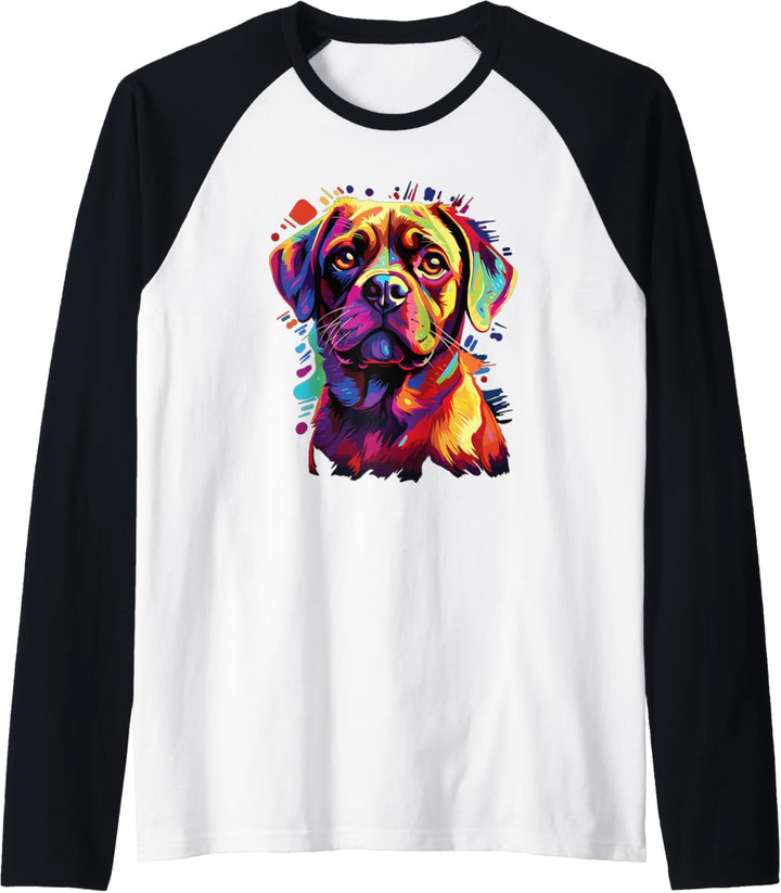Wasserfarben Farbenfroher Puggle Hunde Raglan