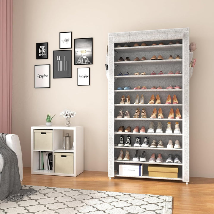 Schuhregal 11 Ebenen, Schuhschrank Hoch für 50 Paare Schuhe, Schuhaufbewahrung mit staubdichtem Über