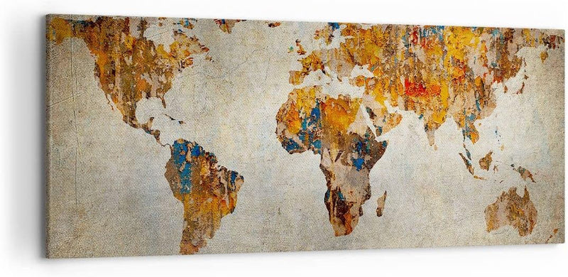 Wandbilder Dekoration Wohnzimmer Welt Karte Kontinente Geographie Panorama Bilder auf Leinwand 120x5