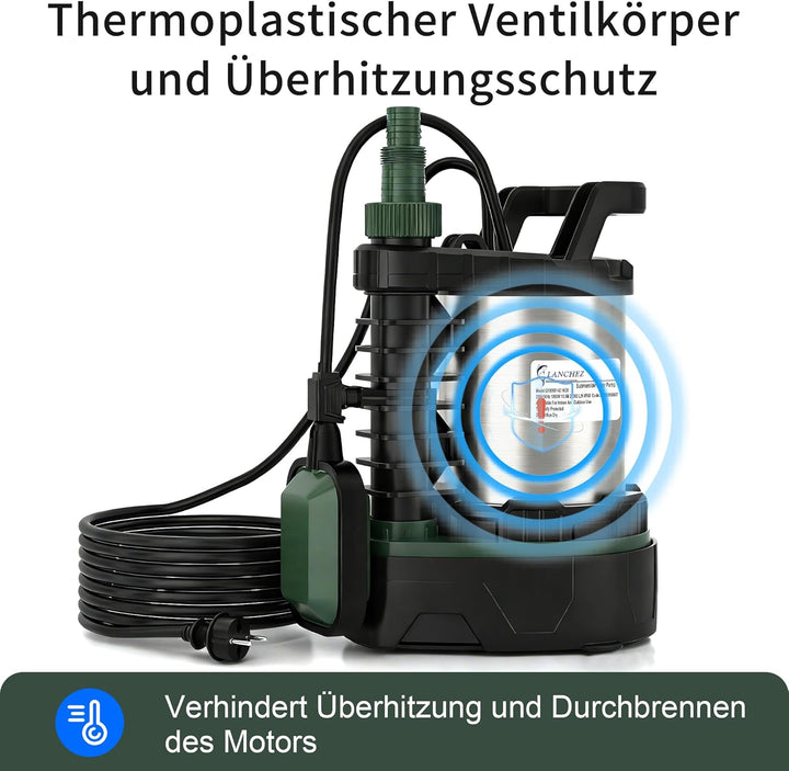 LANCHEZ Tauchpumpe 1000W, 20.000 l/h Förderleistung, Einstellbarer Abwasser-/Sauberwasser-Modus, För