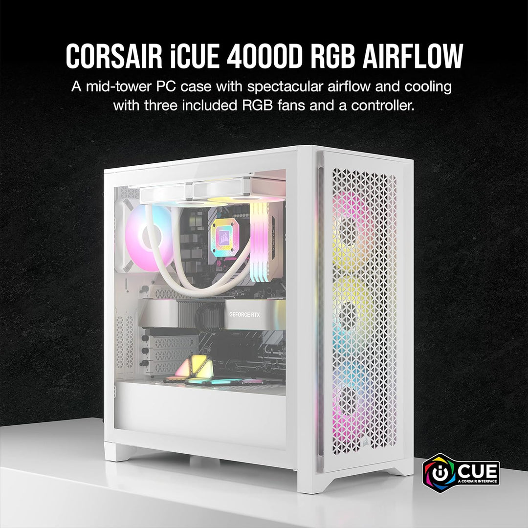 Corsair iCUE 4000D RGB Airflow Mid-Tower-Gehäuse, True White – 3 × AF120 RGB ELITELüfter, iCUE Light
