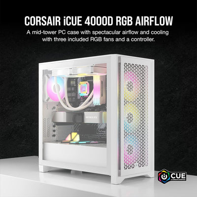 Corsair iCUE 4000D RGB Airflow Mid-Tower-Gehäuse, True White – 3 × AF120 RGB ELITELüfter, iCUE Light