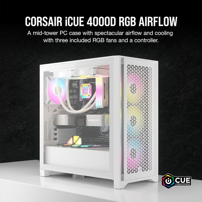 Corsair iCUE 4000D RGB Airflow Mid-Tower-Gehäuse, True White – 3 × AF120 RGB ELITELüfter, iCUE Light