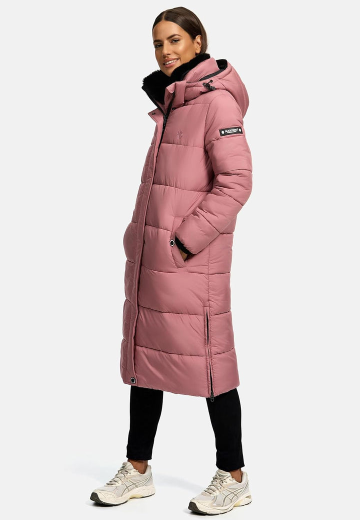 MARIKOO Damen Wintermantel warmer Steppmantel lang mit abnehmbarer Kapuze Reliziaa XS-3XL M Pastel P
